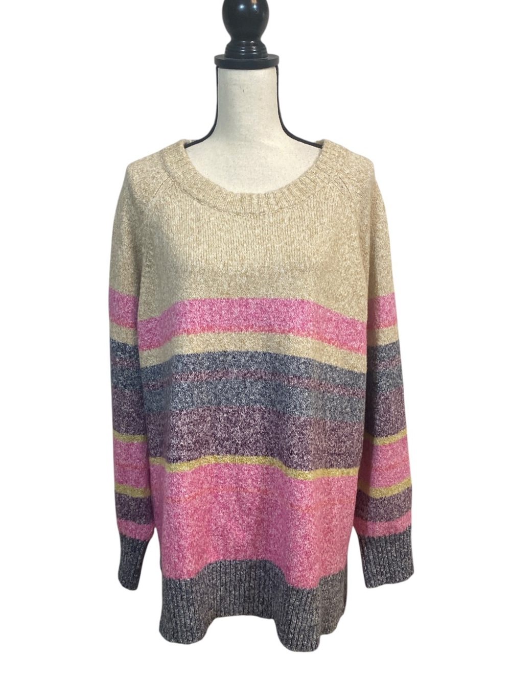 Lane Bryant Cozy Pink and Beige Striped Sweater 22/24